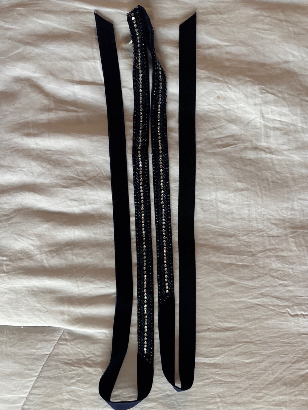 J. Crew Navy Velvet Bejeweled Tie Belt